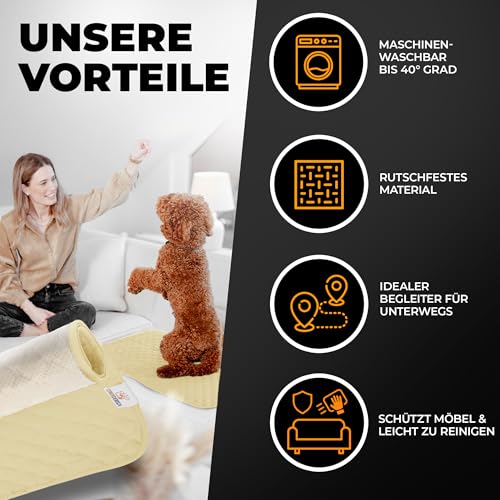SympaTierisch wasserdichte Hundedecke - Robuste Hundematte als Schutz für Sofa & Bett - rutschfeste Hundedecke auch für große Hunde geeignet - in der Waschmaschine waschbar - 130 x 100 cm - gelb