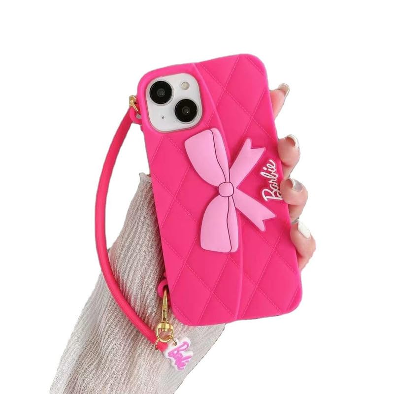 Image of COVERLY Sling Bag Phone Case for iPhone 14 Plus with Strap and Chain | Luxury Wallet Purse Style Protective Cover with Bow Design for Women and Girls (Rose Pink)