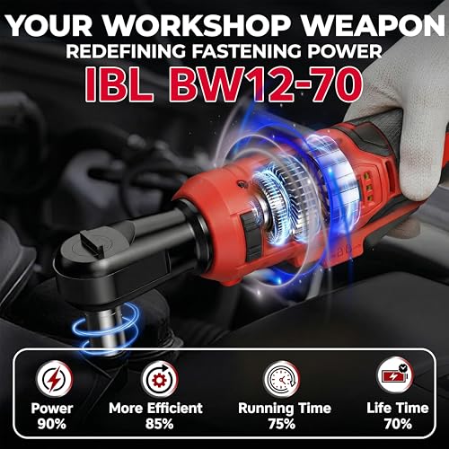 Image of IBELL BW12-70 Cordless Ratchet Wrench Kit, 12V Brushless, 3 /8 inch (9.5mm) Output Shaft, 70 Nm Torque, 0-200 RPM Variable Speed, Forward & Reverse, 1500mAh Battery, Includes Sockets, 12 Months Warranty
