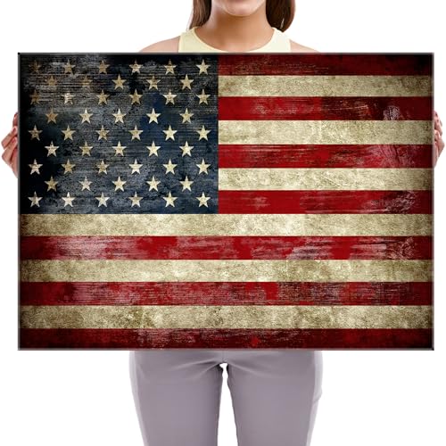Image of Pyradecor Old Vintage American Flag Canvas Prints Wall Art Pictures Paintings for Living Room Office Home Decorations Modern Abstract Landscape Artwork 28 inchx20 inch