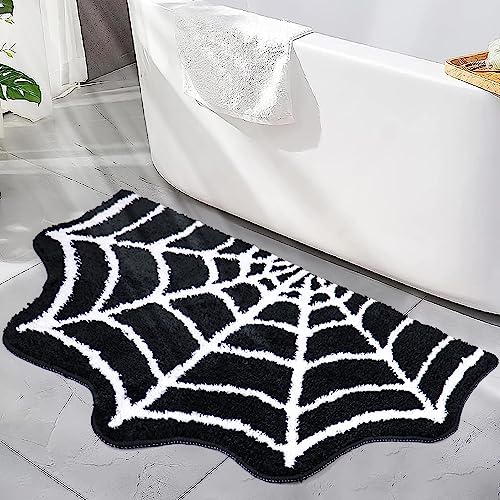 Meetory Spider Web Bath Mat, 31x20" Black Gothic Halloween Non-Sl...