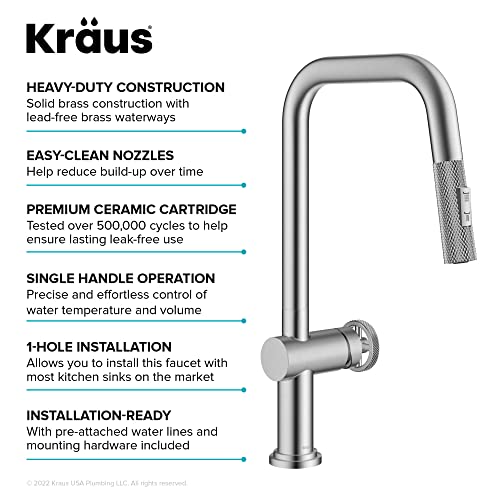 Kraus Urbix Industrial Pull-Down Single Handle Kitchen Faucet In Black Stainless Steel, Kpf-3126Sb #TOP1