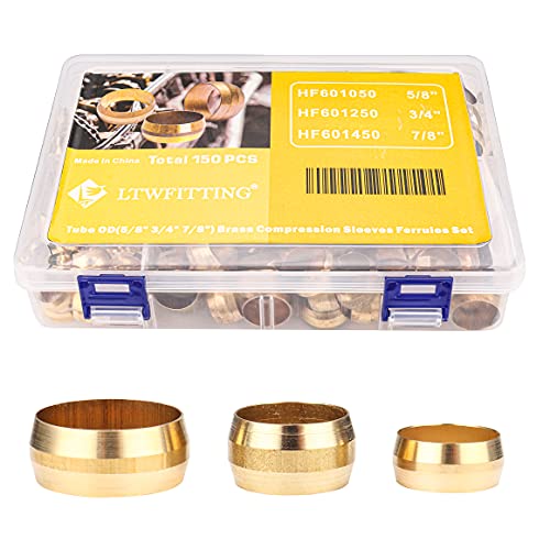 Ltwfitting Assortment Kit 5/8 3/4 7/8 Inch Od Compression Sleeves Ferrules, Brass Compression Fittings(Pack Of 150) #TOP27