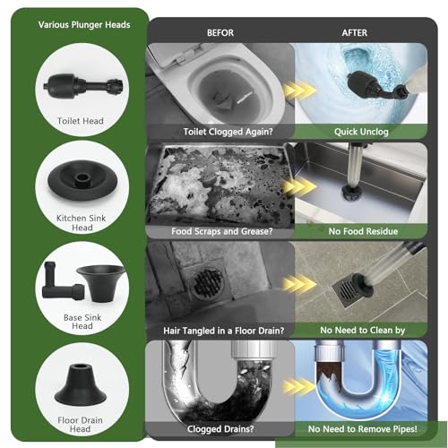 Image of Toilet Plunger, High Pressure Clog Remover, Air Drain Unclogger Blaster with Visual Barometer and Waterproof Storage Bag, Heavy Duty Plungers for Toilets Bathroom, Floor, Kitchen, Plumbing Clogs-Black
