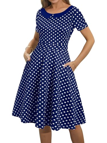 Image of Women's Elegant Vintage Dresses Knee Length Casual Floral Print Work Party Peter Pan Collar A-Line Dress with Pockets 978