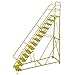 Tri-Arc KDEC114246-Y 14-Step Forward Descent Safety Angle Steel Rolling Industrial & Warehouse Ladder with Perforated Tread, 24" Wide Steps, Yellow Powder Coated Finish