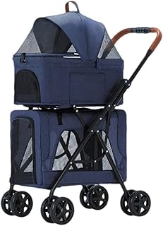 Carrinho de cachorro duplo para gatos Carrinho para animais de estimação para 2 cães/gatos Carrinho dobrável para animais de estimação de camada dupla Ótimo para transporte de viagem respirável duplo ou múltiplo (azul)