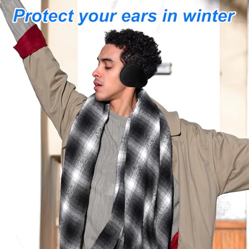 Winter Earmuffs Men and Women Big Soft Ear Warmers Cover Outdoor Warm Black Foldable Adjustable Ear Muffs - Thumbnail 5