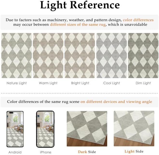 6x9 Checkered Area Rugs for Living Room Grey Machine Washable Large Rug Non-Slip Stain Resistant Low Pile Boho Accent Indoor Throw Carpet for Bedroom Dining Room Classroom - Image 6