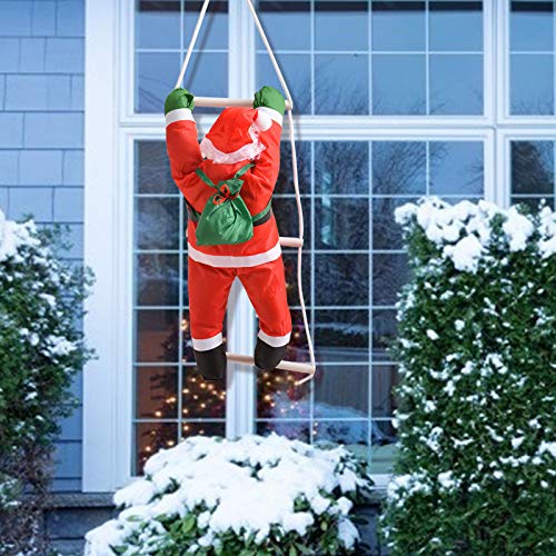 Evoio 34 Inch Climbing Hanging Santa Claus On Rope Ladder Christmas Tree Indoor/Outdoor Hanging Ornament Decoration for Christmas(Santa Size is 20 Inch) (Red4)