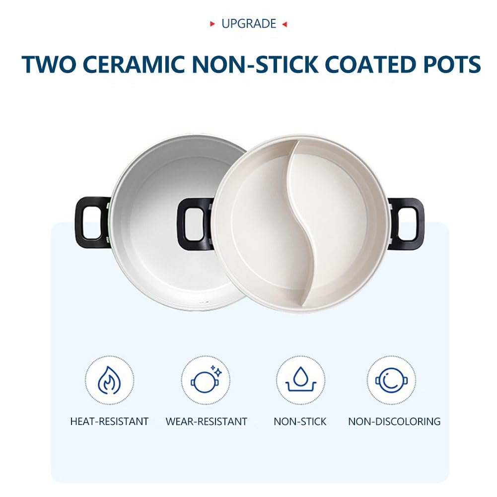 Joydeem 2 in 1 Electric Hot Pot, Shabu Shabu Pot with Two Removable Pot, UL Listed, Ceramic Non-stick Coating, 1400W, JD-HG3706W