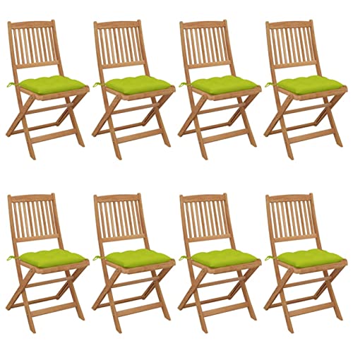 Brokky Sillas de jardín Plegables 8 uds y Cojines Silla Plegable Camping sillas Jardin Exterior sillas Plegables Jardin Madera Maciza Acacia