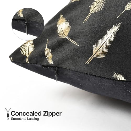 Image of Yellow Weaves Foil Printed Velvet 250 TC Cushion Cover 16 X 16 Inches, 1 Piece, (Black)
