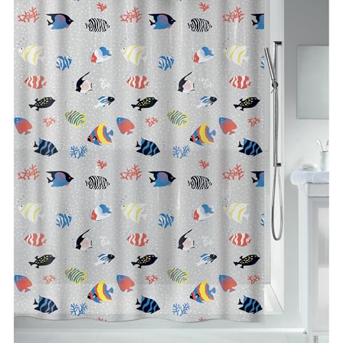 Spirella - Rideau de Douche PEVA Fish Rideau de Douche avec 8 œillets de Style Modern - Matériau imperméable - résistant à la lumière et à l'eau - 180x200cm...