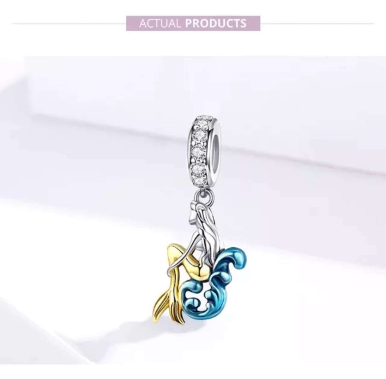 FLXHHX Abalorio Colgante de Sirena en Espera, Plata de Ley 925 auténtica, Compatible con Pulsera