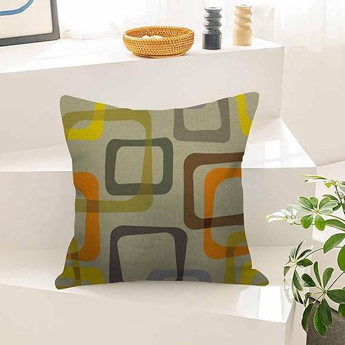 Miniatura 4 de Husandy - Fundas de almohada geométricas, cuadradas, hermosas, vintage, naranja, gris, amarillo y beige, funda de almohada de 18 x 18 pulgadas,