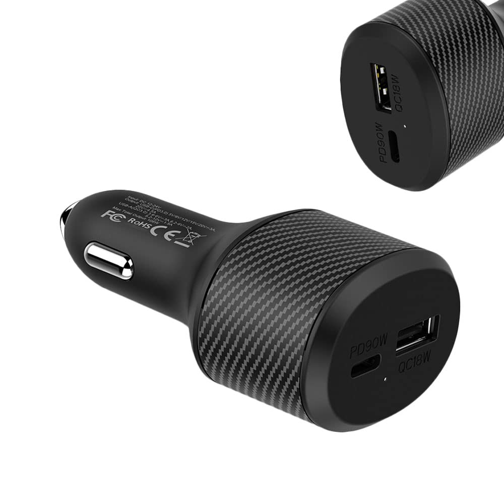 Baceyong USB Adaptador de Cargador de Coche, Doble Interfaz de Carga Rápida QC3.0 & PD Puertos de Carga, Apto para Coches de Motocicleta