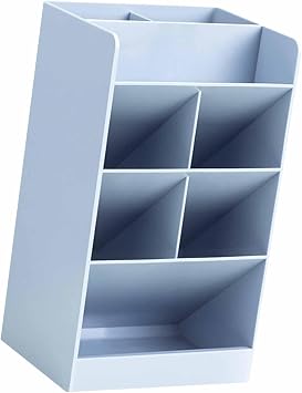 Cyrank Pencil Holder with 5 Compartments, Slanted Design Pen Holder Desktop Stationary Organizer Desk Organizer Pen Organizer for School Office Large Capacity Pen Storage OrganizerBlue