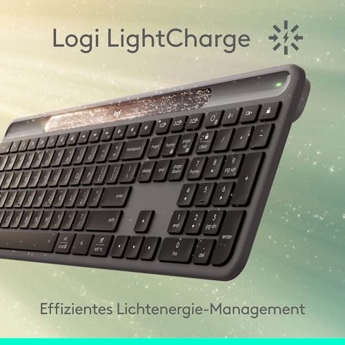 Logitech Signature Slim Solar+ kabellose Tastatur, solarbetrieben, auch mit künstlichem Licht, langlebiger Akku mit bis zu 10 Jahren Haltbarkeit, anpassbare Tasten, Bluetooth, DEU QWERTZ - Graphit 3