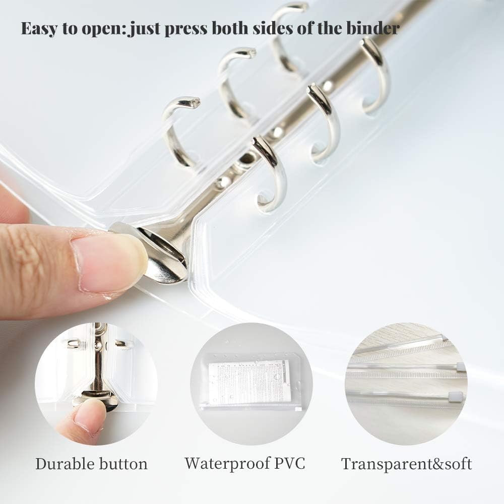 Money Saving Binder YEYIT A5 Ring Binder With 12 Pcs Binder Pockets And 1 Pcs Binder Cover, Plastic Transparent Waterproof Cash Budget Envelope, Zipper Binder File 100 Envelope Savings Challenge Binder