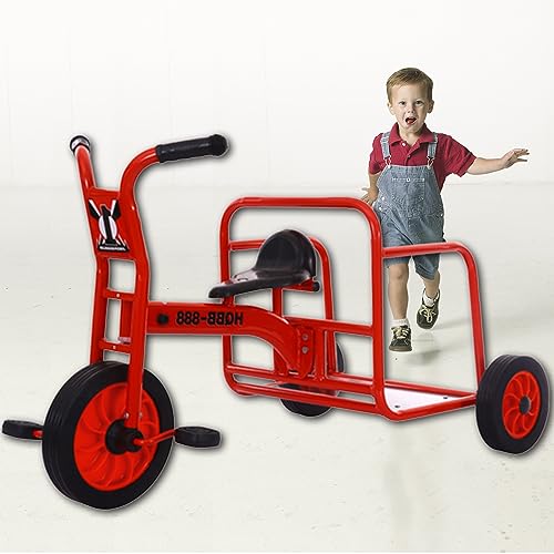MOFGOE 後部座席付き幼児用三輪車、人を運ぶことができる複座ペダル三輪車、多機能屋外遊び乗用玩具、遊び場デイケア用バランスBikea,赤