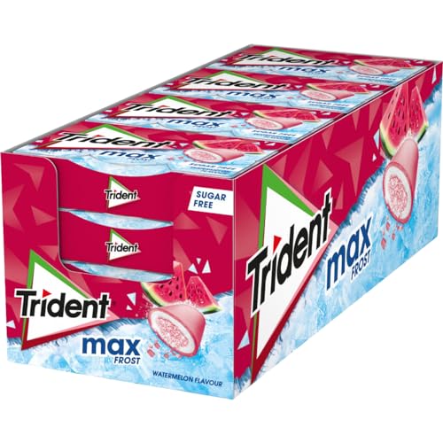 Trident Max Frost Watermelon - Chicles sin Azúcar con Sabor a Sandía - Paquete de 16 Envases de 20 g