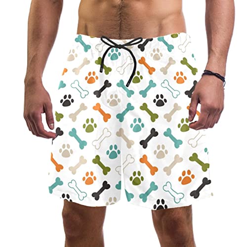 Short de plage à séchage rapide motif patte de chat colorée et os