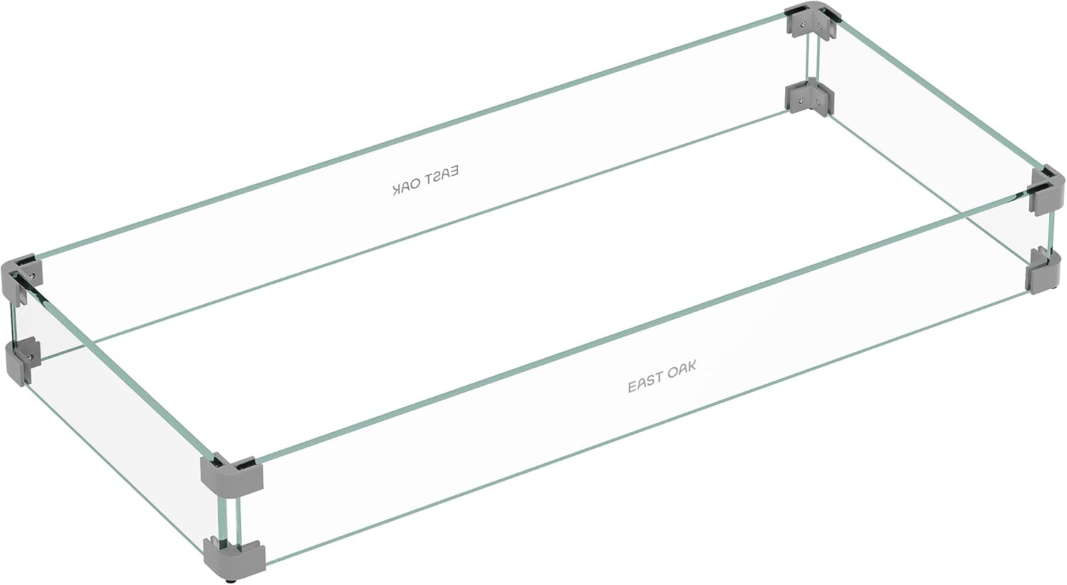 East Oak Glass Wind Guard for 52in Propane Fire Pit Table, 32.4 x 14.7 x 4.1 inch Clear Tempered Wind Guard for Gas Firepit, Thick Rectangle Glass Shield with Aluminum Corner Bracket & Rubber Feet