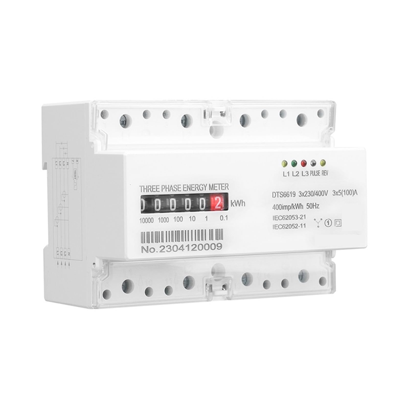 Contador de energía Digital Medidor de Electricidad Digital trifásico de 4 Cables Consumo de energía en kWh Montaje en riel DIN CA 380 V 400 V 100 A 50 Hz(Analog Type)