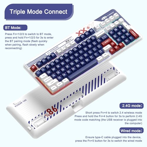 Image of MageGee Wireless Mechanical Keyboard,Cloud98 RGB Backlight Triple Mode 2.4GHz /BT /USB-C Wired Gaming Keyboard,Gasket Mounted PBT Material 98 Keys Hot-Swappable Keyboard - Cloud Sea /LvoryWhite Switch