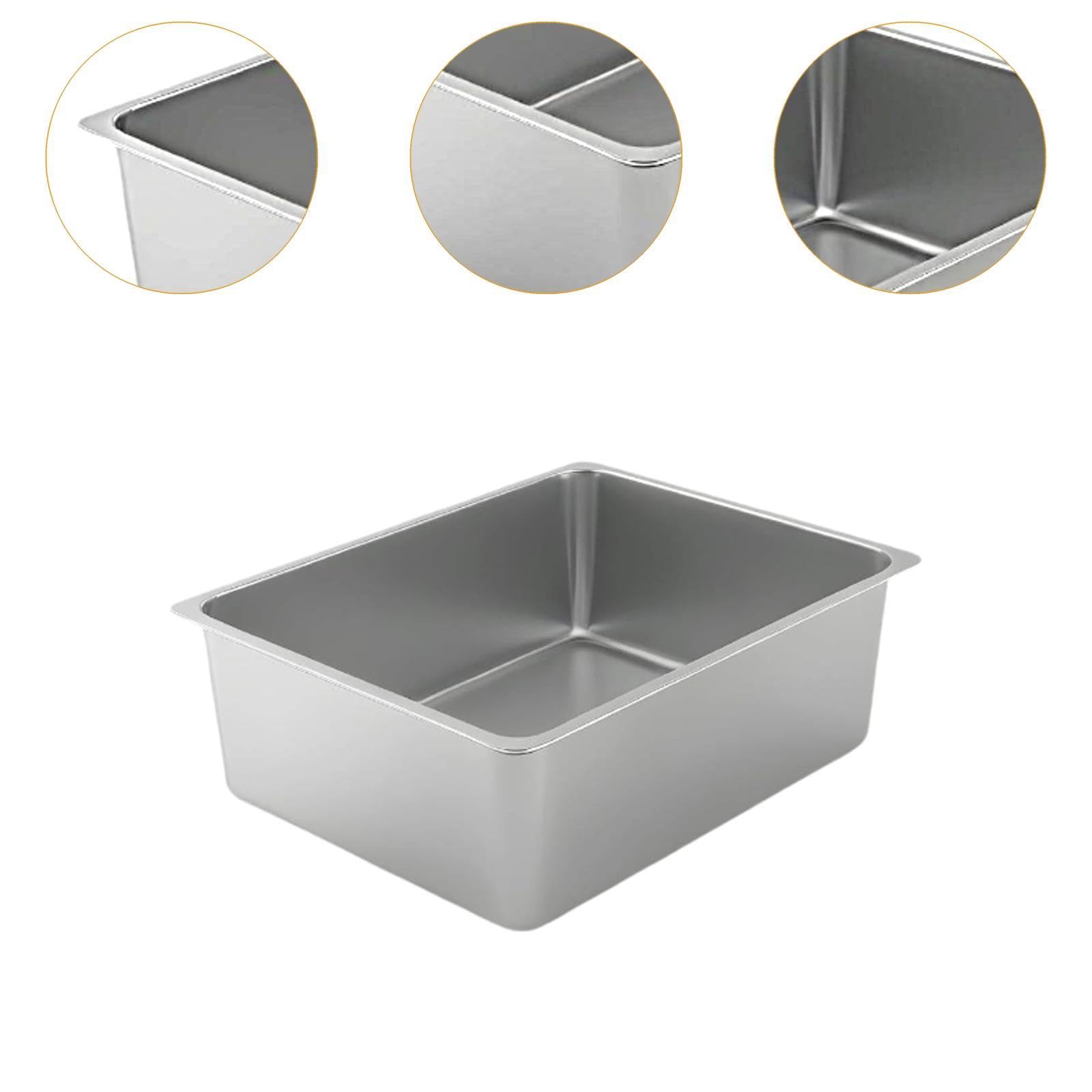 Katzenstreu Schale Offene Katzentoilette Metallschale mit Hohen Seiten Spritzschutz Funktion Siefendeckel Zweck rutschfest für Katzen Kaninchen Hamste, 45cmx35cmx15cm