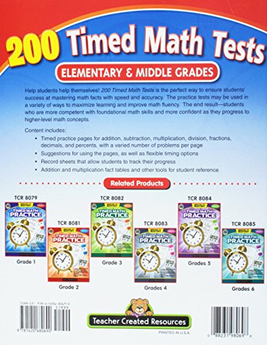 200 Timed Math Tests, Elementary & Middle Grades from Teacher Created Resources - Image 2