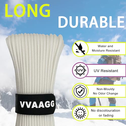 VVAAGG 1000 Paracord Rope, 50ft 12 Strand Parachute Cord for Crafting, DIY Projects, Survival Bracelets, Camping, Tent, Clothsline, Outdoor Hiking, Fishing (White, 50FT) - Image 6