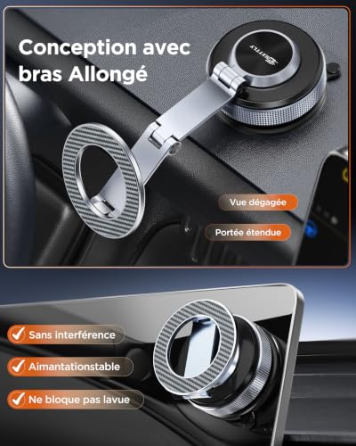 MSXTTLY Support Téléphone Voiture – Vmag S3 Adaptateur Magnets Puissants ＆ Longue en Alliage, Support Téléphone Portable pour iPhone 17 Pro Max, iPhone 16 Pro Max et Android (avec Anneau Magnétique) – vue 7