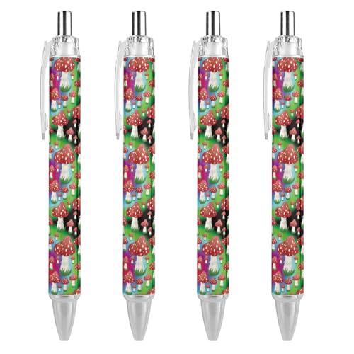 Stylos à bille noirs encre gel motif champignons, le cadeau idéal pour le bureau