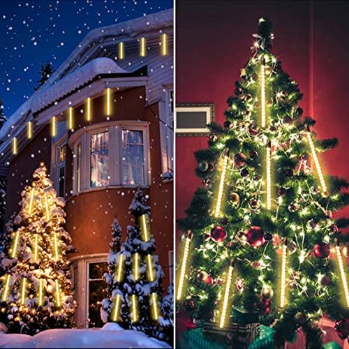 Jsdoin 30cm Meteor Shower Rain Lights, Waterproof 8 Tubes LED Snowfall String Lights, Falling Raindrop Lights, Icicle String Light for Christmas Tree, Outdoor Indoor Garden Decoration(Warm White)