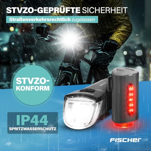 FISCHER Fahrrad-Beleuchtungsset 30/15 Lux, Akku-Leuchtenset TWIN, Front- und 360° Rückleuchte, mit...