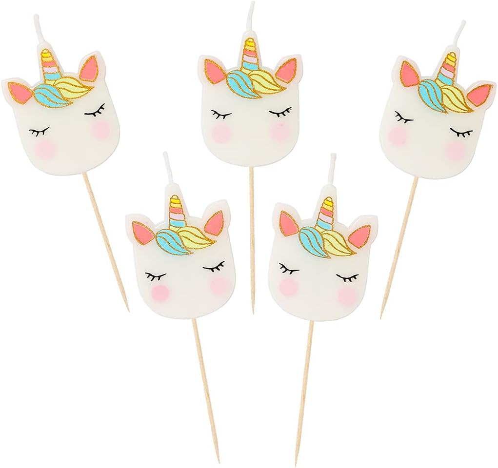 Talking Tables Pack of 5 Unicorn Birthday Candles Cake Topper Candle Birthday Party Decorations for Kids Boys Girls Unicorn themed Party