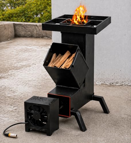 Image of Wood Fired Rocket Stove Smokeless Stove for Home & Large Family | Lakdi Ka Mitti Ka Chulha Angeethi Sidgi | Outdoor Cooking Picnic Camping Hiking Barbeque BBQ | Heavy Duty | Metal (D)