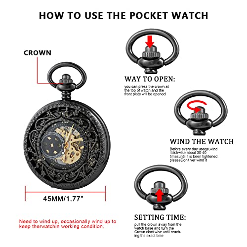 Vintage Mechanical Men's Pocket Watch, Roman Dial Clock Hand Wind Pocket Watch for Men with FOB Chain Gift