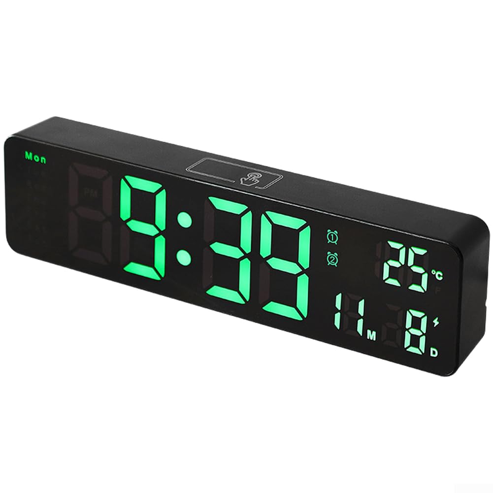 Horloge numérique LED verte avec phase de lune et capteur température