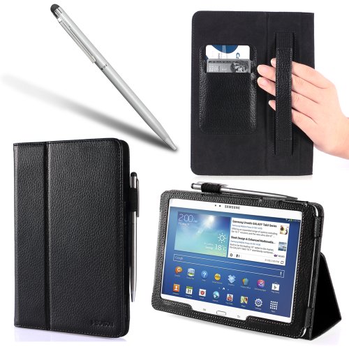 i-Blason Samsung Galaxy Tab 3 10.1 Auto Wake/Sleep Slim Book Stand Case Cover P5220 WiFi 4G LTE (Three Year Warranty) (Black)