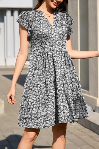 Image of nclook Womens Summer Casual Dresses V Neck Short Sleeve Mini Dress with Pockets