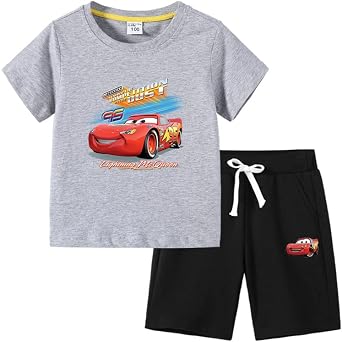 Cars Kids Clothing Summer Clothes Short Sleeve T-Shirt Short Pants Top/Bottom Set, Kids Boys Girls Baby Pajamas Baby Clothes, Cotton Tops, Room Wear, Sportswear, Casual Wear color18#, 120