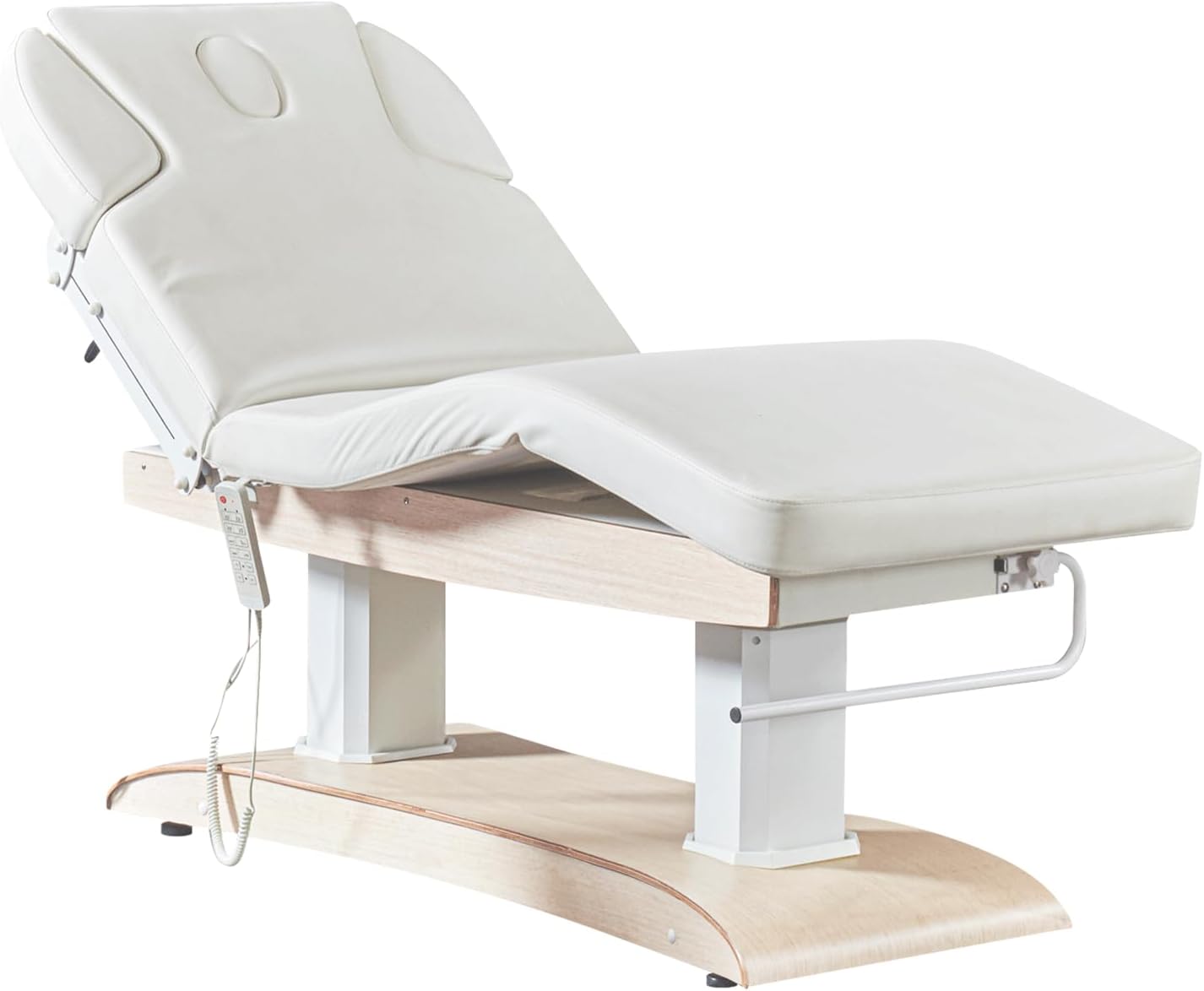 DERMALOGIC Seville Electric Spa Treatment Table 4 Motors Massage Bed with Wood Base, Spa Resort Salon Massage Equipment, White