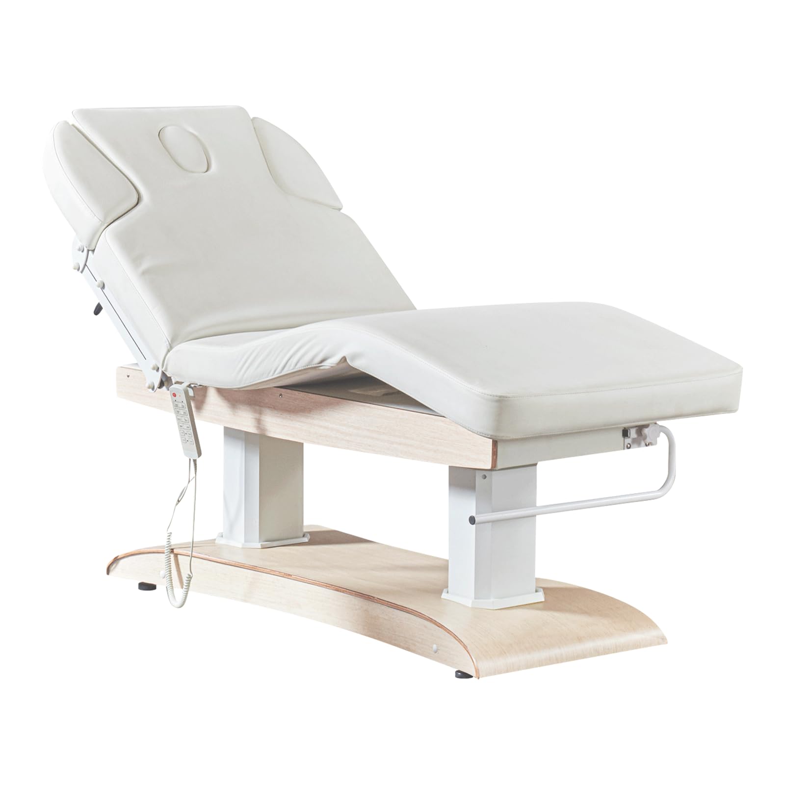 DERMALOGIC Seville Electric Spa Treatment Table 4 Motors Massage Bed with Wood Base, Spa Resort Salon Massage Equipment, White