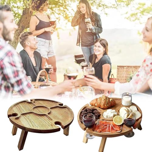 Table de Pique-nique Pliante Multifonctionnelle Portable Plateau Snack en Bois pour Voyage en Plein Air Camping Barbecue Plage Pique-nique Pique-nique Léger Facile à Transporter Design Peu encombrant