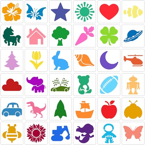 Stencils for Kids Drawing Stencils for Painting Crafts Reusable Washable Large Art Paint Stencil Primary Shape Template for Fabric Wall Paper (36)