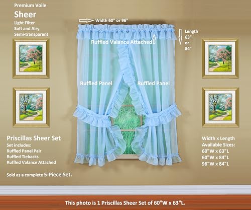 Image of Today's Curtain, Emelia Priscilla Sheer Pair 60 inch W x 84 inch L, Sky Blue, 5-Piece-Set