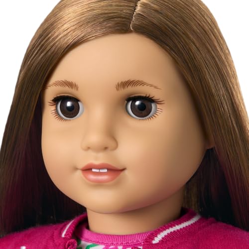 Image of American Girl Truly Me 18-inch Doll #107 with Brown Eyes, Straight Brown Hair, Light-to-Medium Skin + Pet Daffodil Doodle Dog with Magnetic Mouth to Hold Her Barbell Toy, for Ages 6+ Bundle